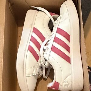 Adidas White and Pink Striped Shoes
